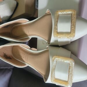 LC Lauren Conrad Cream Buckle Women's Shoes